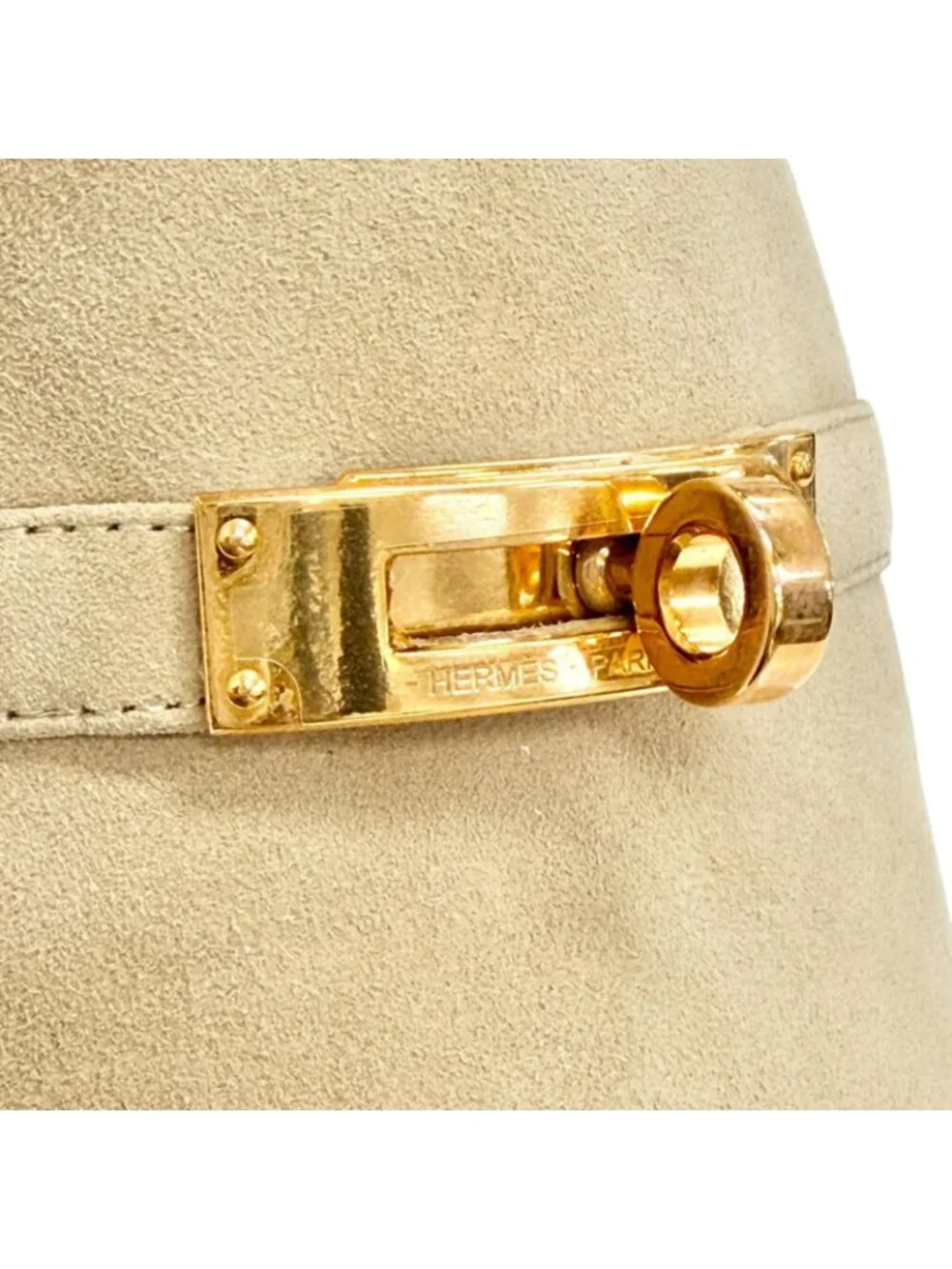 Hermes Candy Suede Leather Beige Argil Kelly Buckle Open Toe Sandals